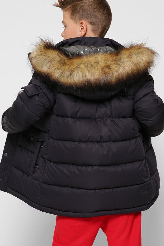 Теплая Зимняя Куртка для Мальчика с Капюшоном и Трикотажной Митенкой Синяя Рост 116-158 см