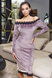 Роскошное Велюровое Платье Облегающее с Открытыми Плечами Сиреневое S, M, L, XL