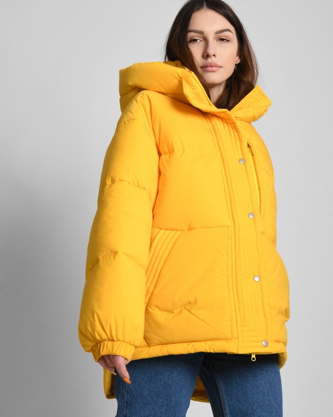 Желтая Зимняя Куртка Кокон с Капюшоном Женская р.42, 44, 46, 48