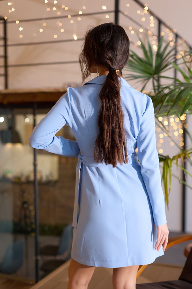 Деловое Платье Пиджак с Отложным Воротником Голубое S-M, L-XL, L-XL