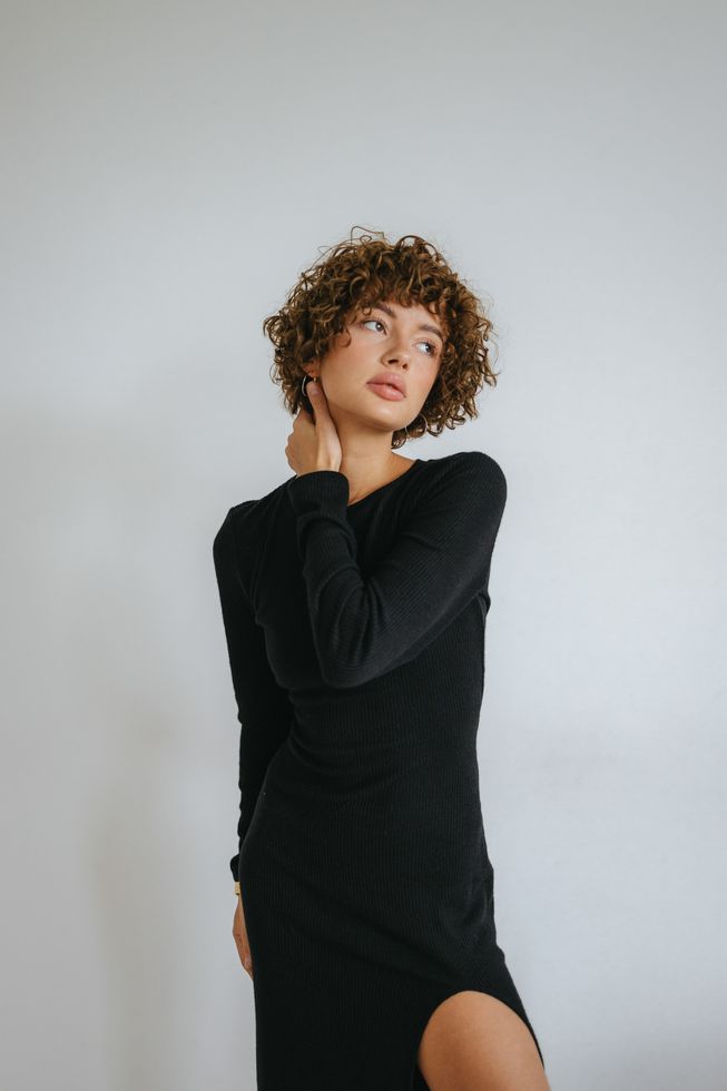 Облегающее Ангоровое Платье Длинное с Разрезом Черное S-M, L-XL, L-XL