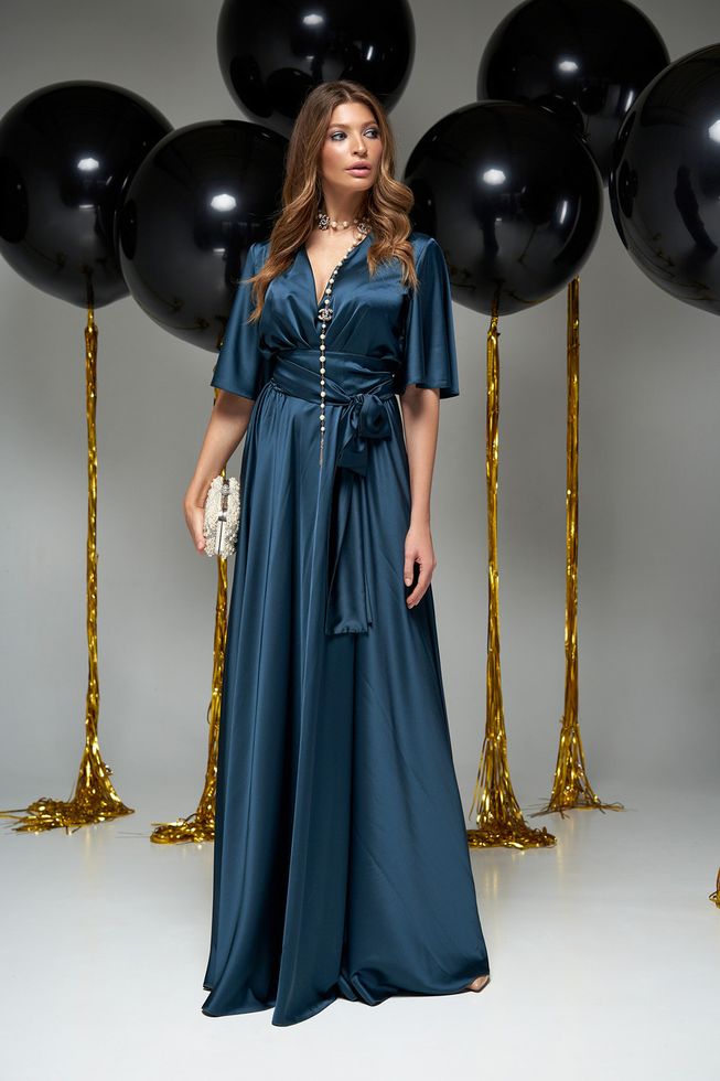 Великолепное Вечернее Платье в Пол с Вырезом на Запах Синее р.S, М, L, XL