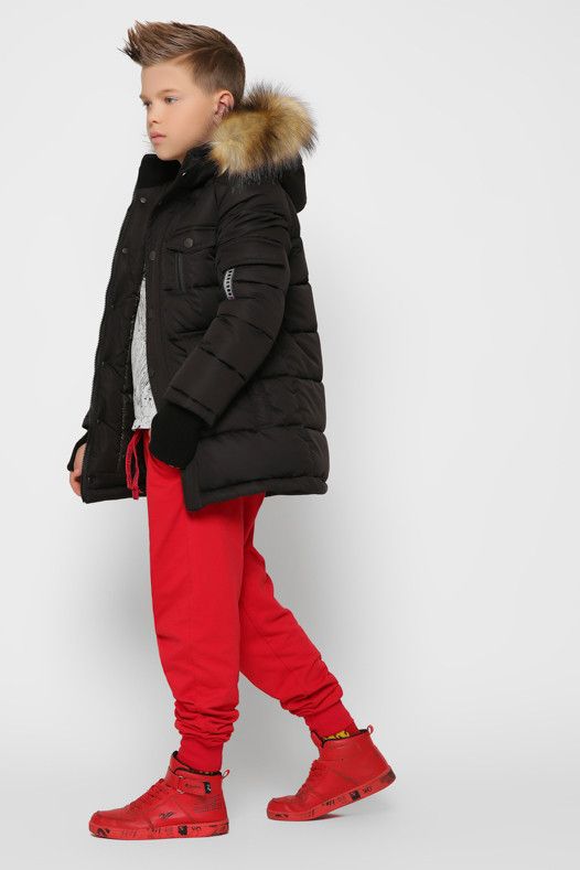 Теплая Зимняя Куртка для Мальчика с Капюшоном и Трикотажной Митенкой Черная Р. 28, 38, 42