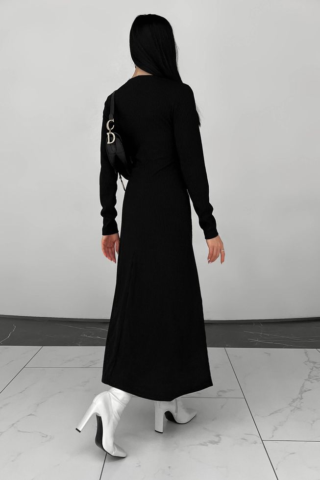 Модное Длинное Платье с Разрезами и Декольте Черное р.XS, S, M, L, XL, 2XL, 2XL