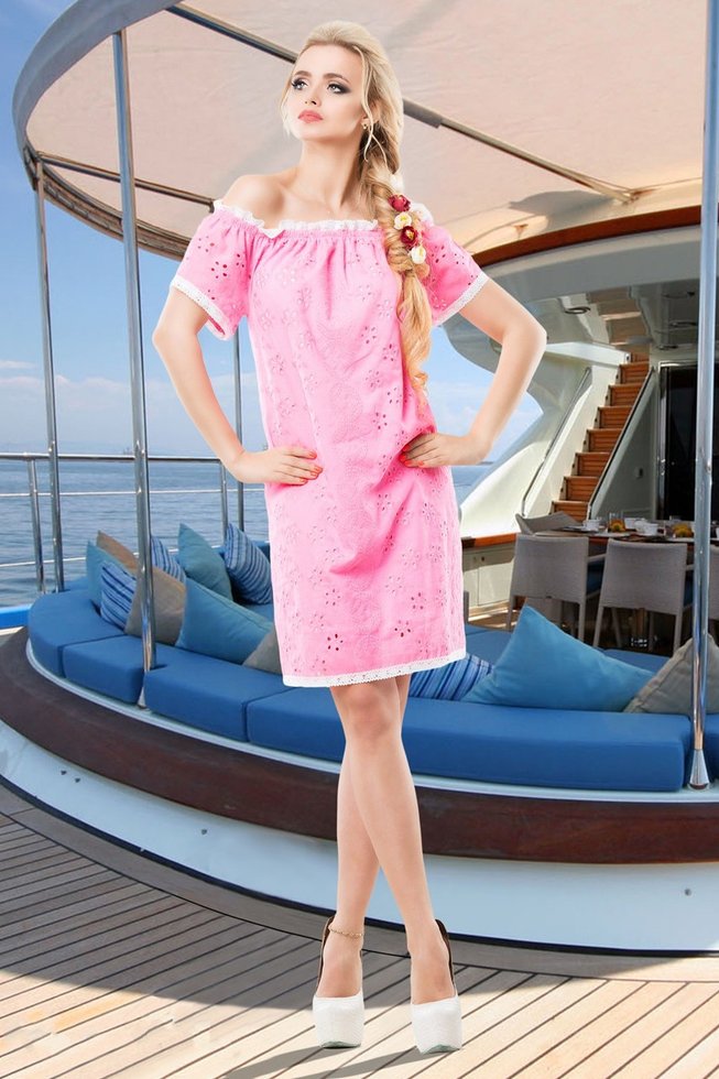 Легкое Платье Свободного Кроя из Батиста Розовое S-3XL
