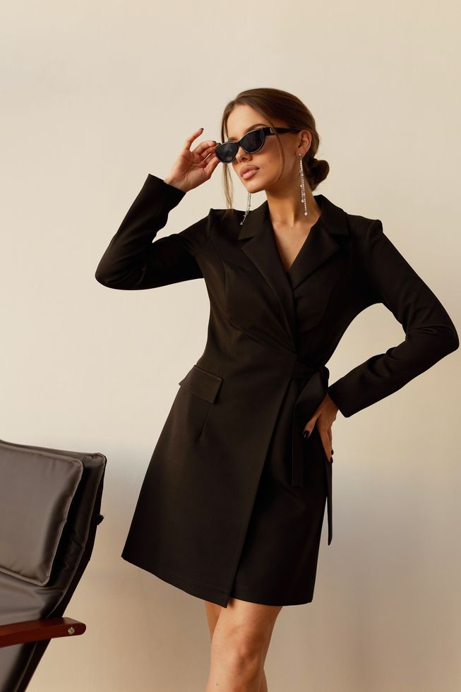 Деловое Платье Пиджак с Отложным Воротником Черное S-M, L-XL, L-XL