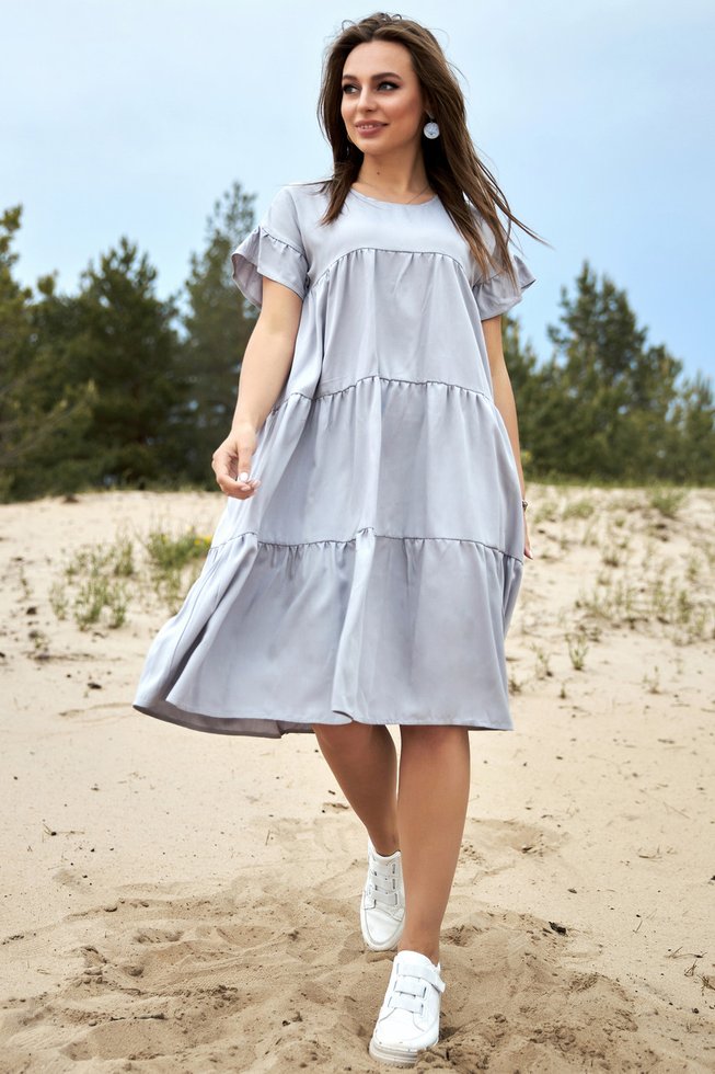 Женское Платье в Бохо Стиле Джинс Коттон Серое S-М, L-XL