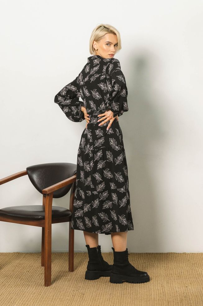 Расклешенное Платье Трапеция с Длинным Рукавом на Весну Черное S-M, L-XL, L-XL
