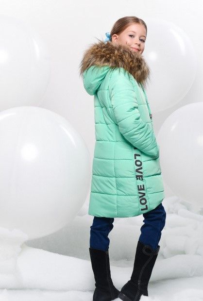 Зимове Дитяче Пальто для Дівчинки Love Тепле М'ятна Зростання 124-132 см