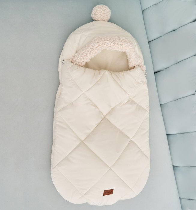 Зимний Детский Конверт Кокон "Baby" ( ромб) с Очень Крутым Дизайном Молочный 0-6 месяцев