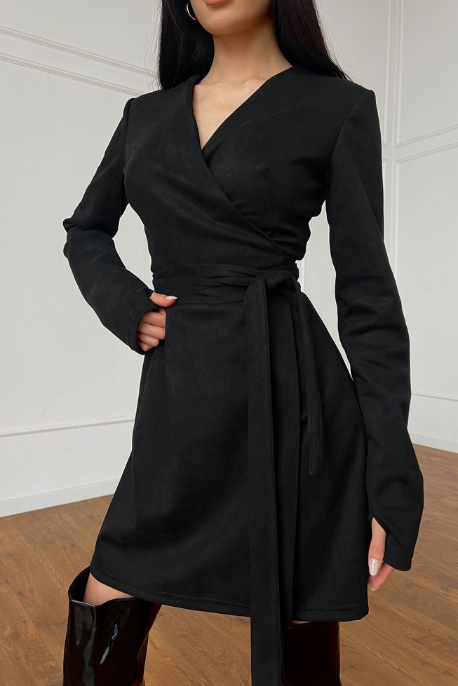 Красивое Замшевое Платье Мини на запах с Митенками Серое S, M, L, XL, XL
