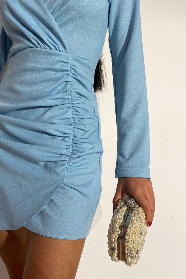 Коротка Ошатна Сукня з Люрексом та Драпіруванням Блакитна р.S, M, L, XL