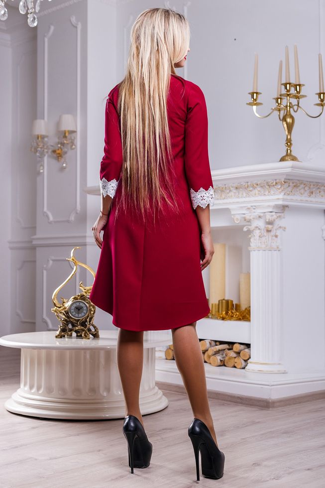Красивое Нежное Платье Асимметрия с Кружевом Марсала S-XL