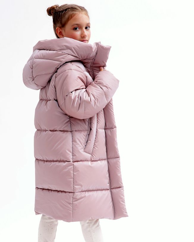 Удлиненная Зимняя Куртка для Девочек Экопух Пудроваяя Р. 30-44