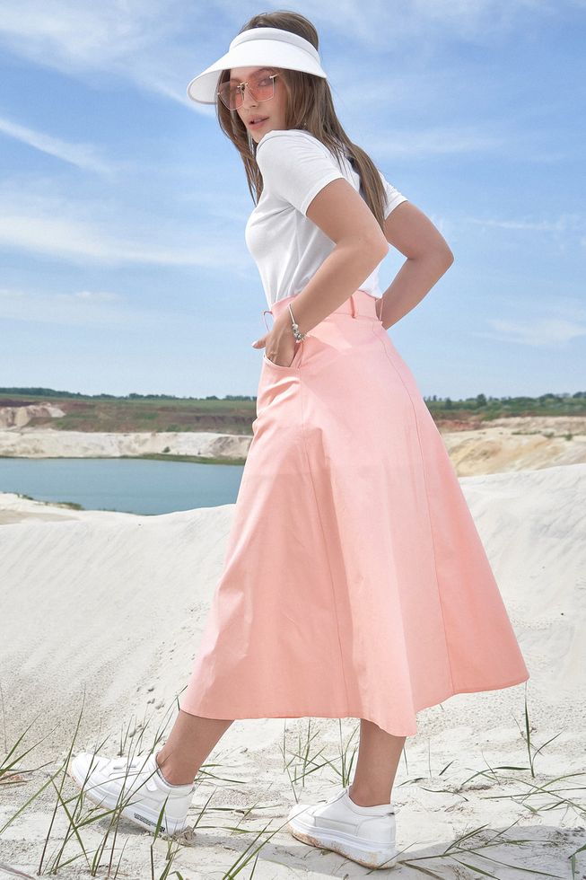 Женская Летняя Юбка Трапеция из Батиста Розовая S, M, L, XL