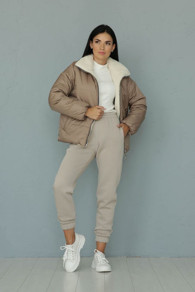 Короткая Женская Куртка Еврозима на Молнии Бежевая S-M, L-XL, 2XL-3XL