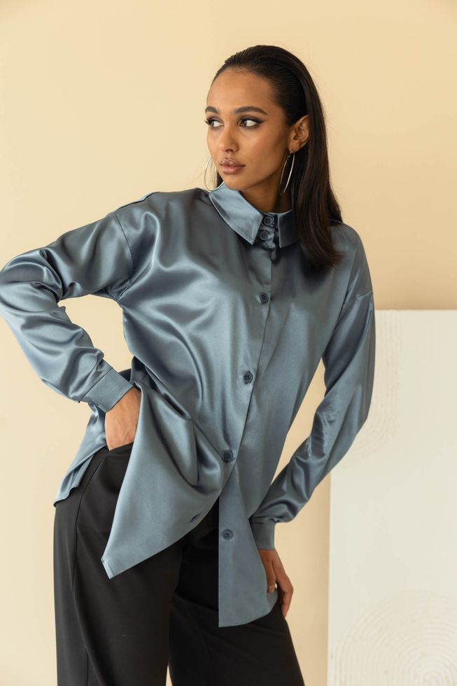 Шикарная Шелковая Блуза Удлиненная Оливковая S-M, L-XL, 2XL-3XL