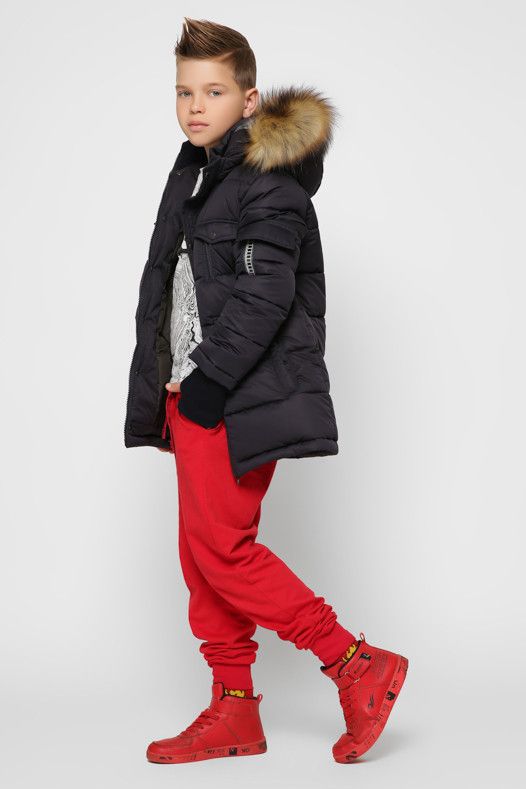 Тепла Зимова Куртка для Хлопчика з Капюшоном і Трикотажної Митенкой Синя Зростання 116-158 см