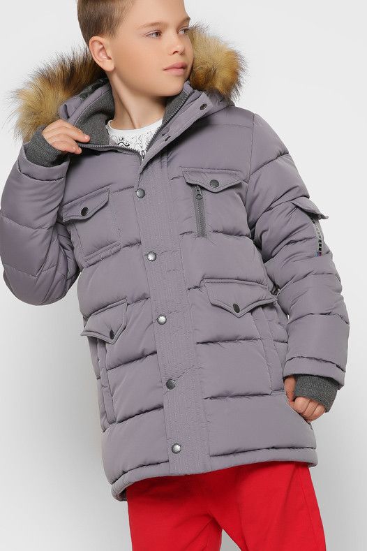 Тепла Зимова Куртка для Хлопчика з Капюшоном і Трикотажної Митенкой Синя Зростання 116-158 см