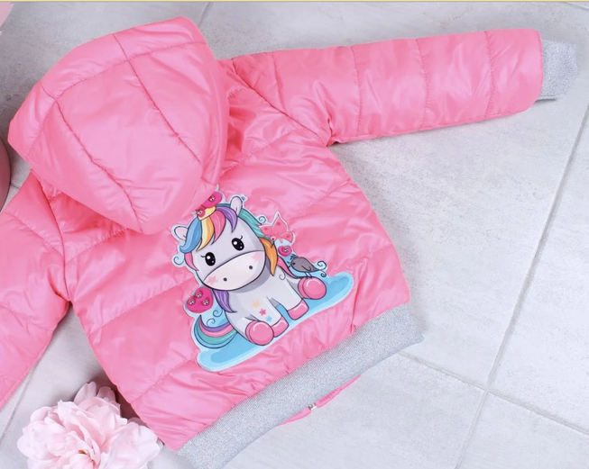 Легка Демісезонна Куртка з Капюшоном для Дівчинки Поні Рожевий Корал Зростання 86 см, 98 см