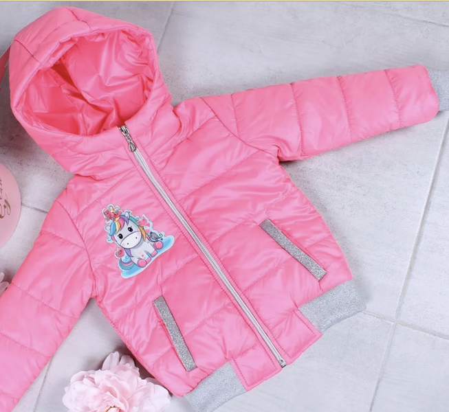 Легкая Демисезонная Куртка с Капюшоном для Девочки Пони Розовый Коралл Рост 86 см, 98 см