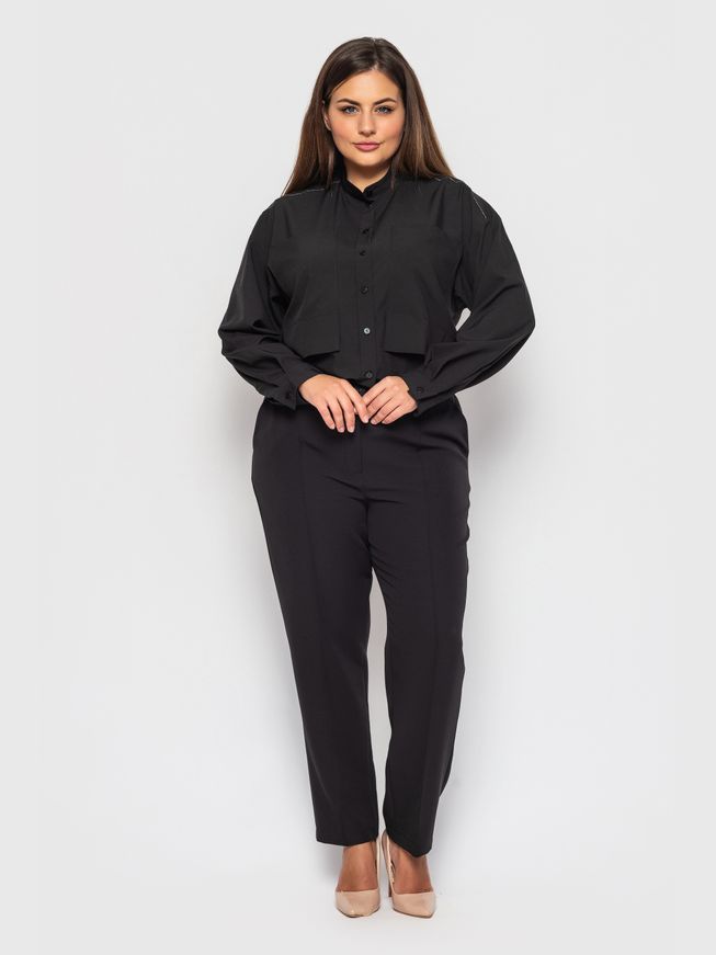 Женская Черная Блуза Большого Размера с Накладными Карманами р.50, 52, 54, 56
