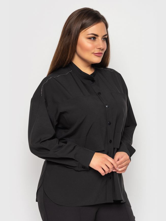 Женская Черная Блуза Большого Размера с Накладными Карманами р.50, 52, 54, 56, 56