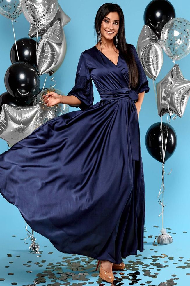 Богатое Струящееся Платье в Пол Шелковое Синее р.S, М, L, XL, XL