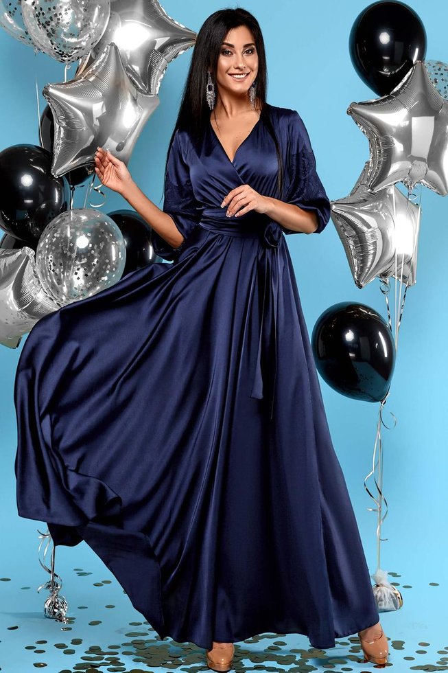Богатое Струящееся Платье в Пол Шелковое Синее р.S, М, L, XL, XL