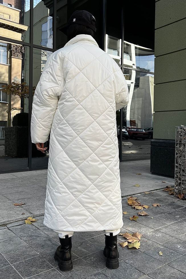Эффектное Стеганное Пальто Женское Зимнее Белое р.S-M, L-XL, L-XL