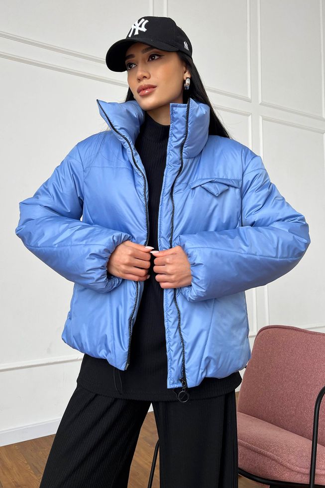 Блакитна Коротка Куртка Жіноча на Весну Комір Стійка S, M, L, XL, XL