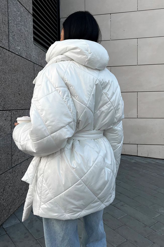 Ефектне Пальто Стьобане Жіноче Зимове Біле р.S-M, L-XL