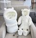 Детский Теплый Конверт-Одеяло Хлопковая Пряжа на Синтепоне Молочный Мишутка
