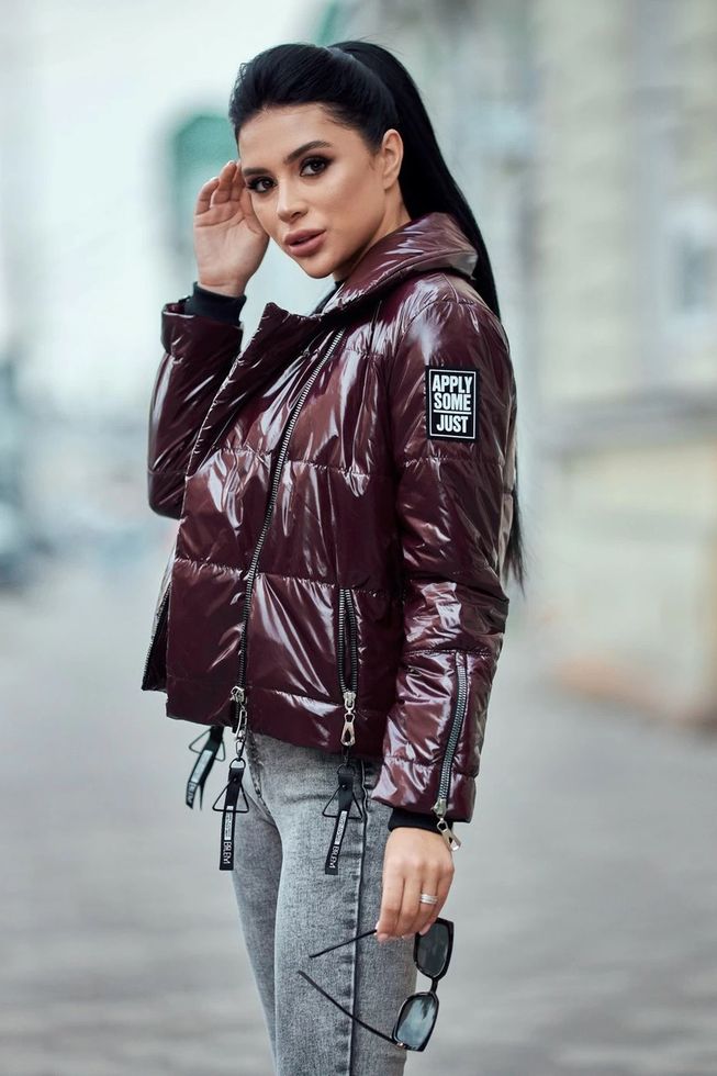 МегаСтильная Куртка-Косуха Лакова на Синтепухе Чорна S, M, L, XL