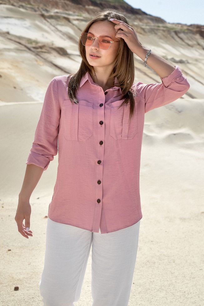 Легкая Женская Рубашка из Коттона на Лето с Длинным Рукавом Оливковая S, M, L, XL