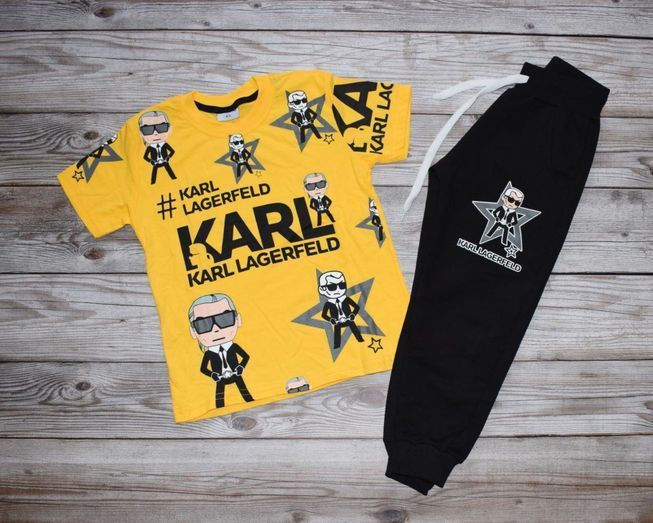 Детский Костюм Весна-Лето Штаны Футболка Karl Lagerfeld Желтый Рост 122, 128, 134 см Т-2140 фото