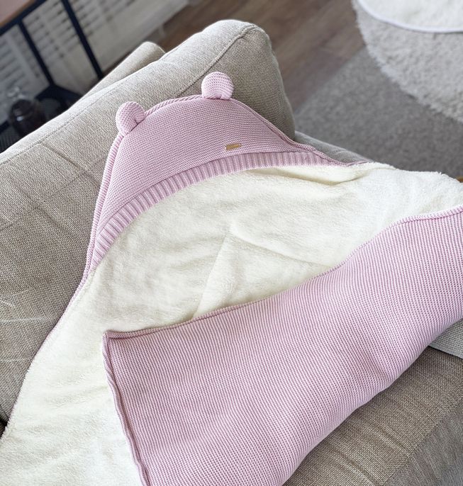 Детский Теплый Конверт-Одеяло Хлопковая Пряжа на Синтепоне Розовый Мишутка