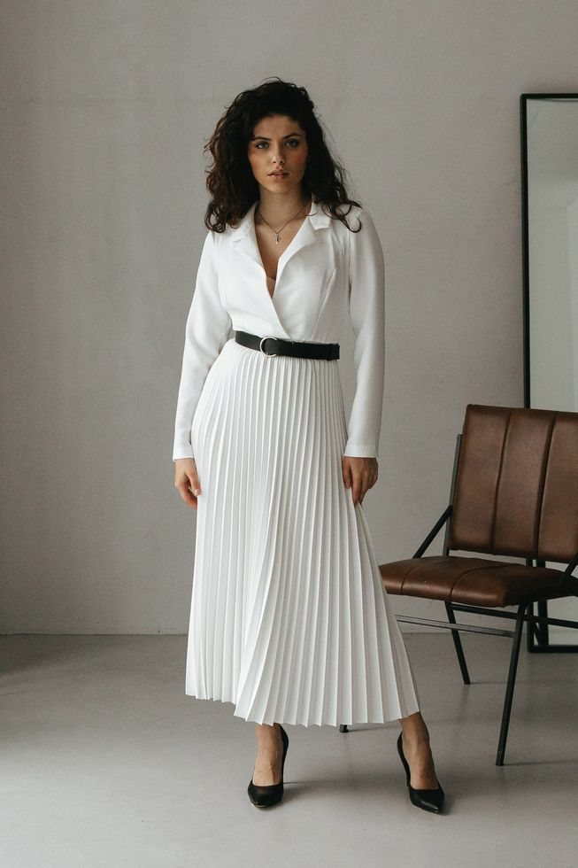 Шикарна Сукня з Спідницею Плісе і Баскою (відстібається) Біла S-M, L-XL, 2XL-3XL, 2XL-3XL