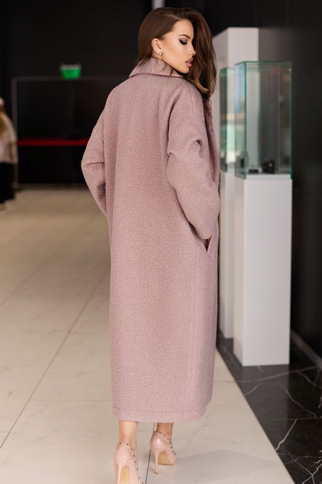 Женское Демисезонное Пальто Длинное Букле Пудра р.S-M, L-XL
