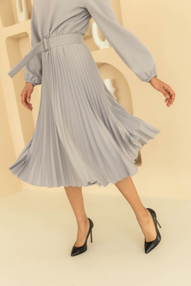 Нарядное Платье Миди с Юбкой Плиссе Голубое S-M, L-XL, 2XL-3XL, 2XL-3XL