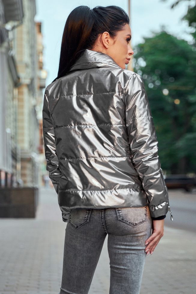 МегаСтильная Куртка-Косуха Лакова на Синтепухе Срібло S, M, L, XL