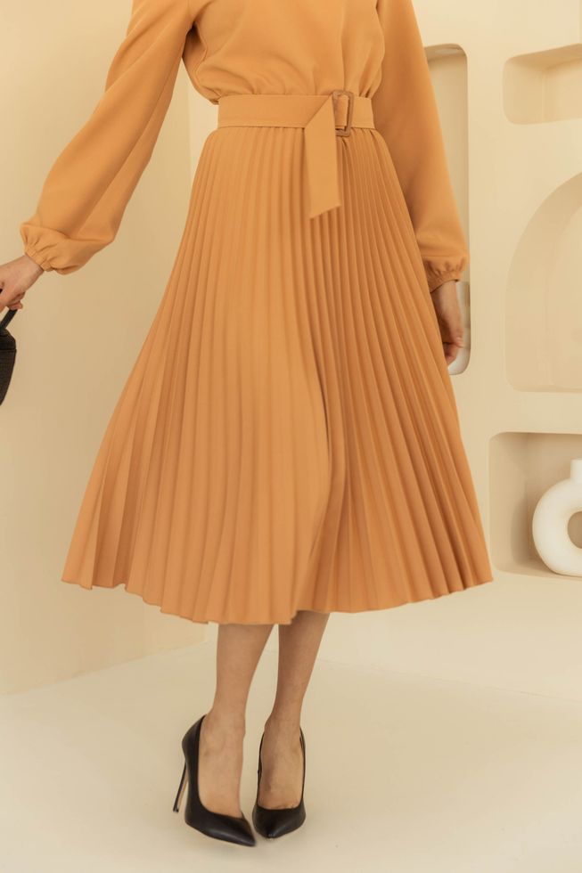 Ошатна Сукня Міді зі Спідницею Плісе Коричнева S-M, L-XL, 2XL-3XL