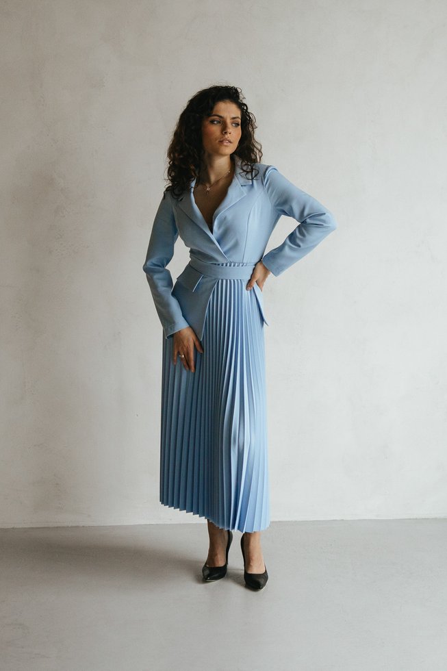 Шикарна Сукня з Спідницею Плісе і Баскою (відстібається) Блакитна S-M, L-XL, 2XL-3XL, 2XL-3XL