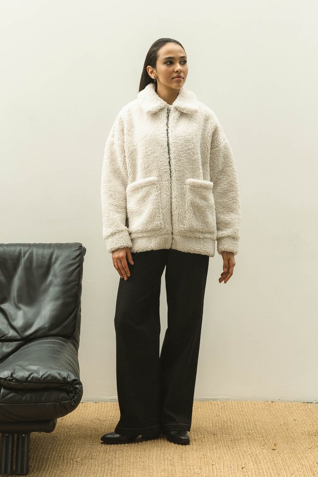 Жіноча Куртка з Тедді Хутра Демісезонна Молочна S-M, L-XL, L-XL