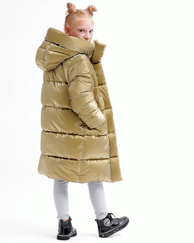 Удлиненная Зимняя Куртка для Девочек Экопух Бронзовая Р. 30-44