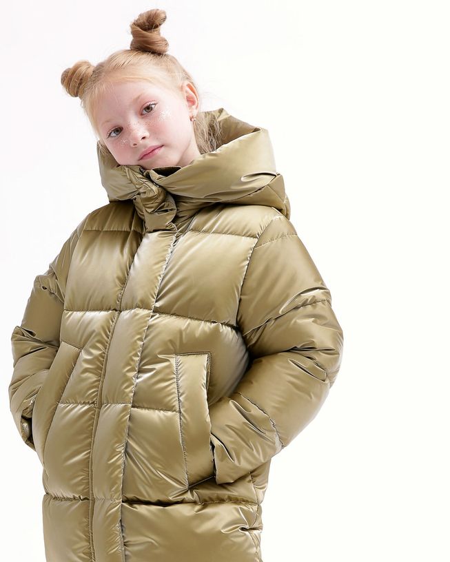 Удлиненная Зимняя Куртка для Девочек Экопух Бронзовая Р. 30-44