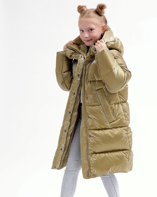 Удлиненная Зимняя Куртка для Девочек Экопух Бронзовая Р. 30-44, 44