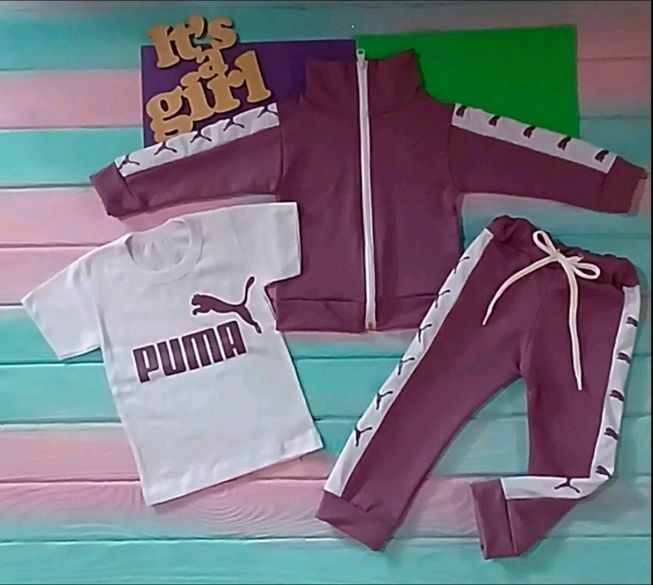Дитячий Спортивний Костюм Трійка в стилі Puma Слива Зростання 80-110 см У-1793 фото