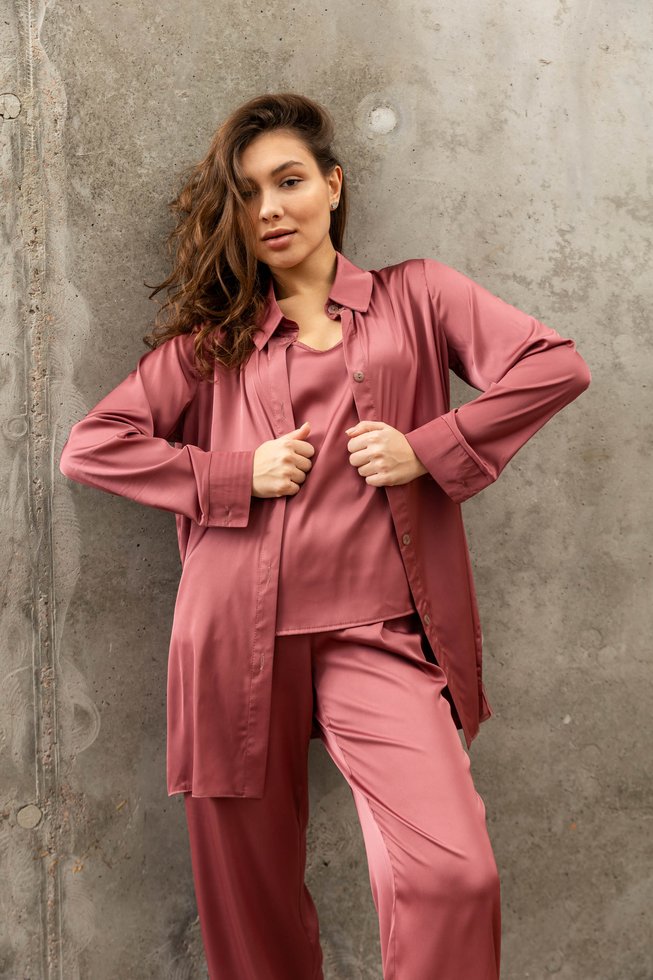 Женская Шелковая Рубашка Трендовая Розовая S-M, L-XL, 2XL-3XL, 2XL-3XL