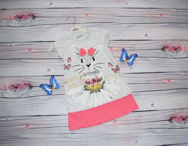 Ніжне Літнє Плаття для Дівчаток Кролик Сіра з Рожевим Зростання 92-116 см